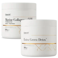 OstroVit Extra Green Detox 200 g + Kolagen Morski + Kwas Hialuronowy 200 g