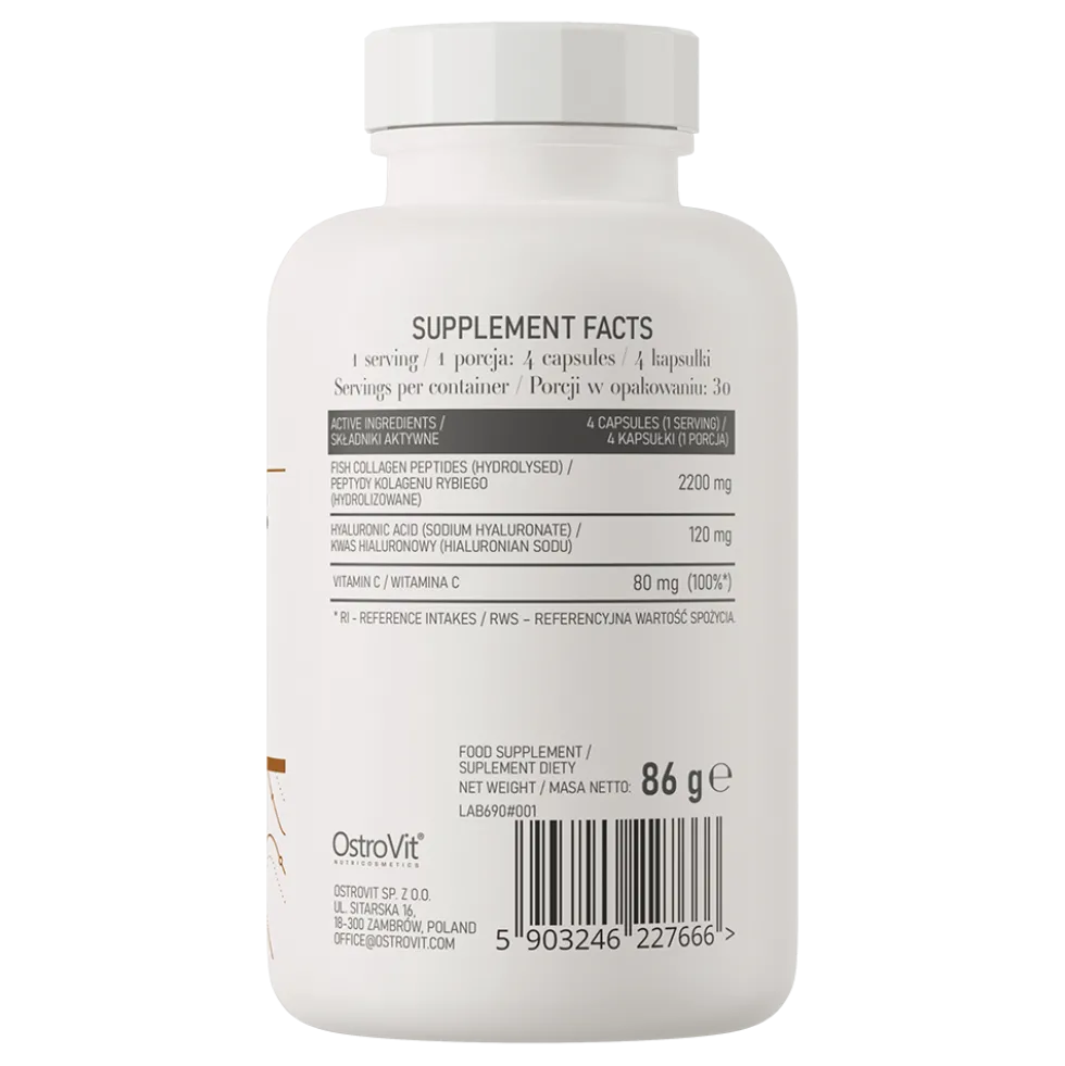 OstroVit Kolagen Morski + Kwas Hialuronowy + Witamina C 120 kapsułek