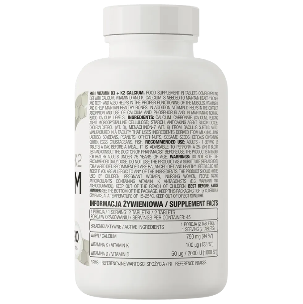 OstroVit Witamina D3 + K2 + Wapń 90 tabletek